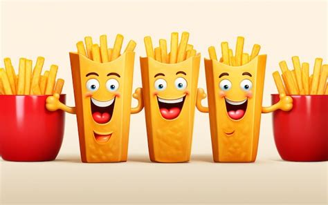 Premium Ai Image Cartoon French Fries Mascot Set