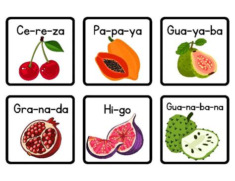 Frutas Com 2 Sílabas - Sílabas - Centros de 2,3,4 sílabas con tematica de Frutas | TPT