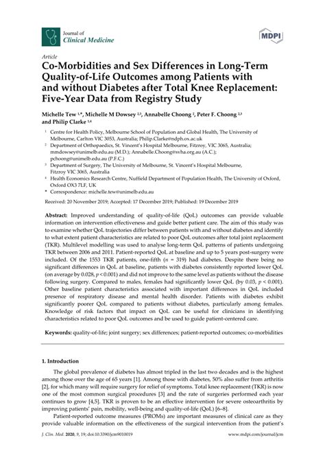 PDF Co Morbidities And Sex Differences In Long Term Quality Of Life Outcomes Among Patients