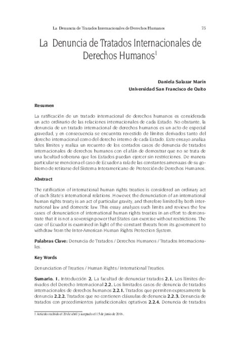 Pdf La Denuncia De Tratados Internacionales De Derechos Humanos Daniela Salazar