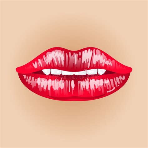 Female Lips On Nude Backdrop Illustration Of Sweet Passion Makeup Mouth Stock Vector