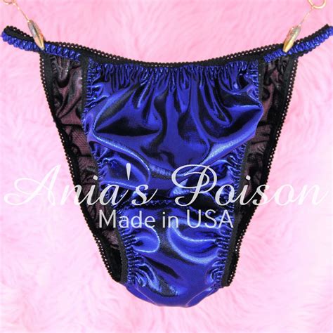 Satin Foil Panties MENs ROYAL BLUE WETLOOK Sissy Shiny Soft String Bikini S XL EBay