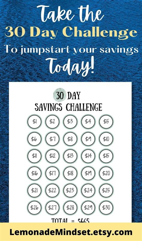 30 Day Savings Challenge Printable Money Challenge Tracker Etsy