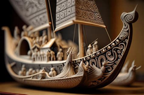 Close-up of a Viking Ship Model in a Museum, with Intricate Details and ...