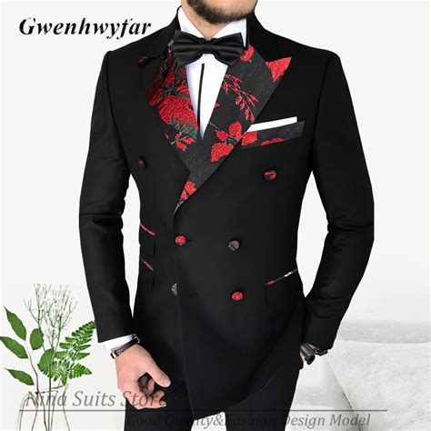 Gwenhwyfar Luxury Red Floral Lapel Men Suits 2023 New Gentle Series