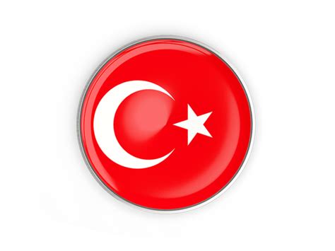 Round Button With Metal Frame Illustration Of Flag Of Turkey