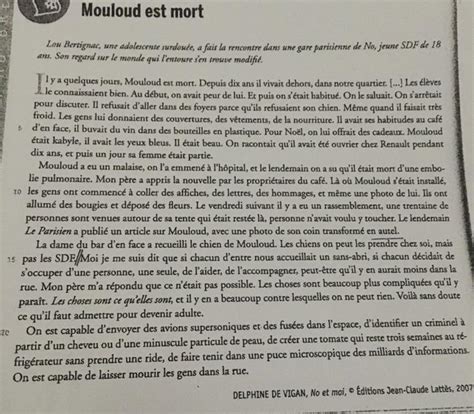 Bonjour Pouvez Vous Maider Pour Ces Questions Sur Le Texte Mouloud Est