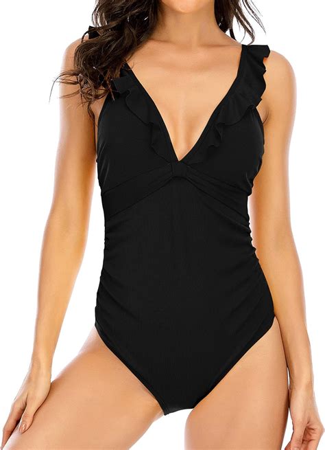 Lu S Chic Women S One Piece Swimsuit Ruched Bathing Suit Ruffle