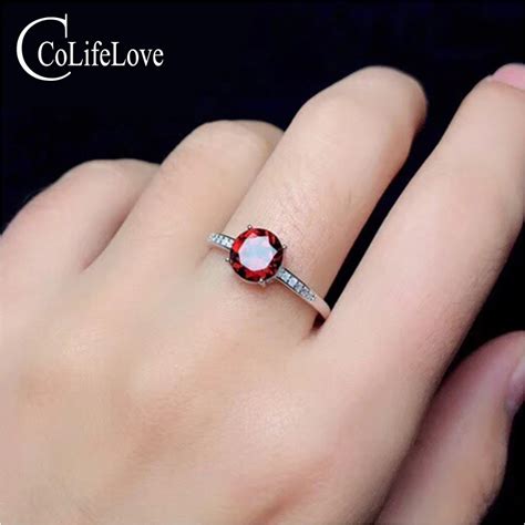 Colife Anillo De Plata De Primera Ley Y Granate Para Mujer Sortija De