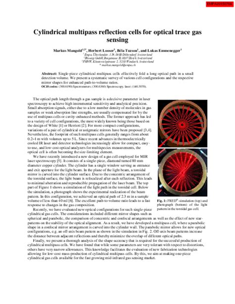 Pdf Cylindrical Multipass Reflection Cells For Optical Trace Gas Sensing