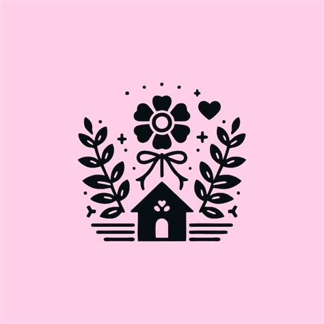 Premium Vector A Black And White Logo With A House And Flowers