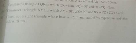 3 Construct A Triangle PQR In Which QR 6 Cm Q 60 And PRPQ 2 Cm 1 C