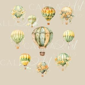 Hot Air Balloons Watercolor Clipart Bundle Nursery Wall Art Watercolor Balloon Clipart Baby