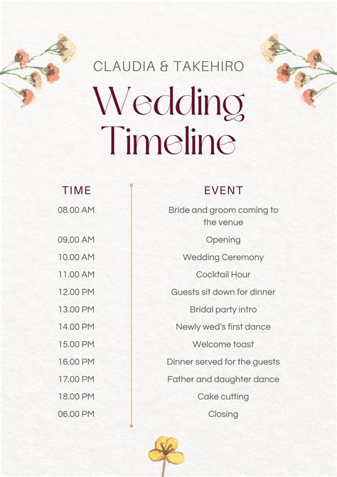 Wedding Itinerary Template PDF Templates Jotform, 59% OFF