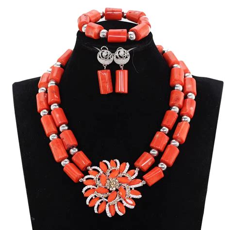 African Coral Jewelry Sets Quality Real Coral Beads Pendant Necklace