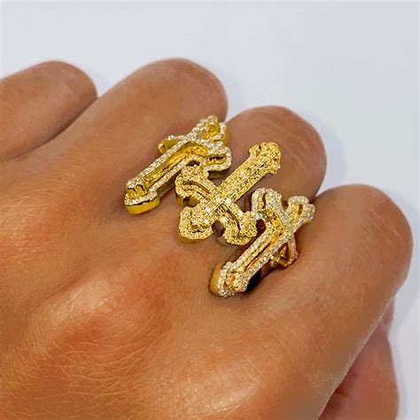 Iced Triple Cross Ring Helloice