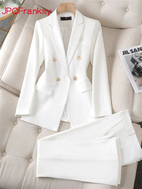 Casual White Suit Womens Spring Autumn New Two Piece Set Small Blazer Workwear Formal Winter