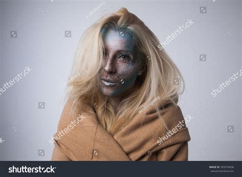 Portrait Beautiful Blonde Girl Fantasy Bodyart Foto Stok Shutterstock