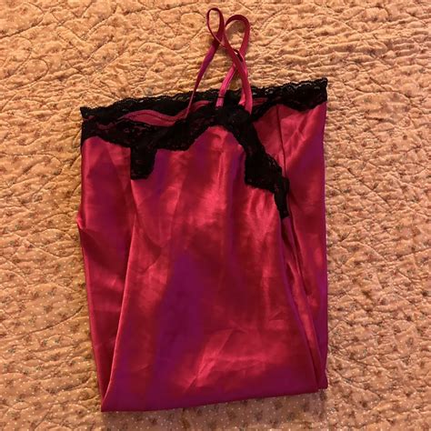 Y K Victorias Secret Hot Pink Slip Dress Black Depop