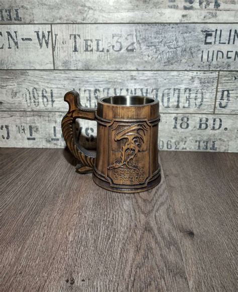 Green Dragon wooden beer mug, Lord of the things, Groomsman gift, Personalized beer mug, 22oz ...