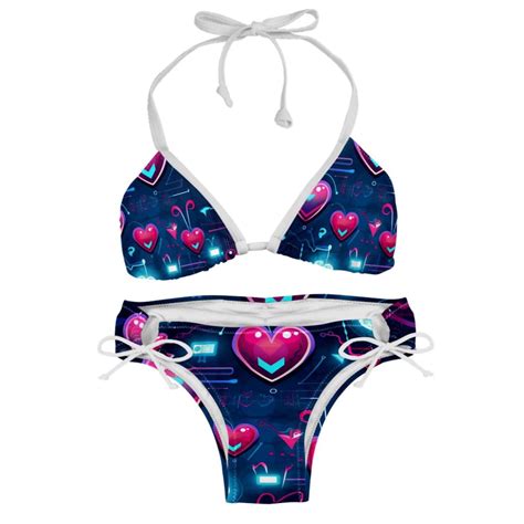 Valentine S Day Love ECG Detachable Sponge Adjustable Strap Bikini Set Two Pack Swimsuit Swim