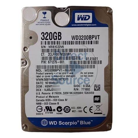 WD WD3200BPVT-60JJ5T0 - 320GB 5.4K SATA 3.0Gbps 2.5" 8MB Hard Drive