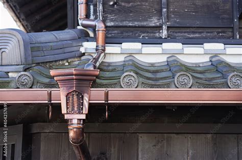 japanese rain gutter system style  japanese roof stock photo
