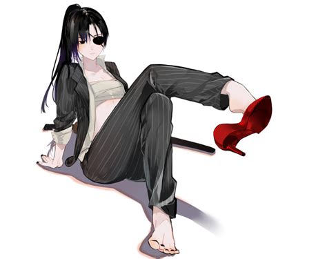 Safebooru 1girl Barefoot Black Eyes Black Hair Black Jacket Black Nails Black Pants Closed