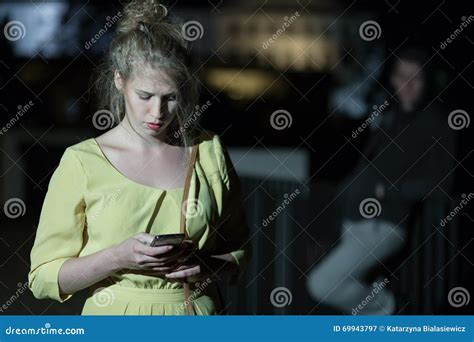 Woman Walking Alone At Night Stock Image Image Of Dark Caucasian