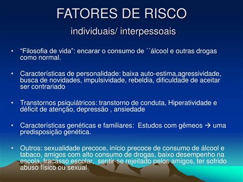 PPT Fatores de Risco e Proteção Para Problemas Álcool e outras