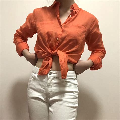 Gap Orange Long Sleeve Button Up Shirt 55 Ramie Depop