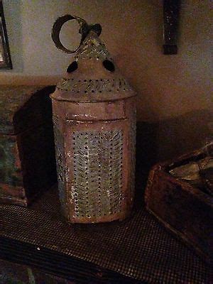 Exceptional Early Circa S Punched Tin Lantern Original Early Sage