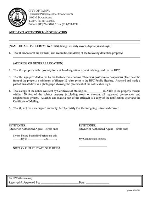 Fillable Online Affidavit Attesting To Notification Historic