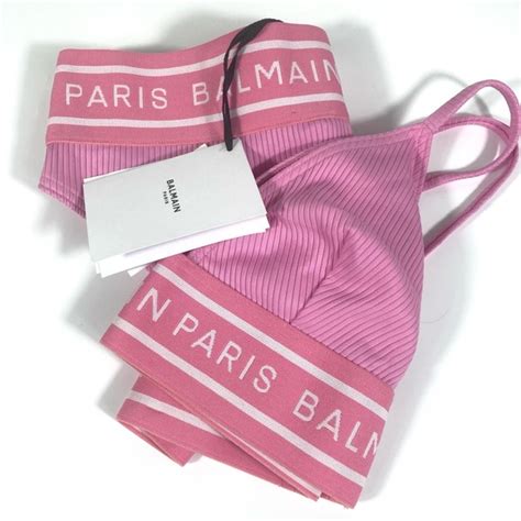 Balmain Swim Nwt Balmain Paris Pink Logo Band Ribbed Two Piece Bikini Swimsuit Sz Fr Us M