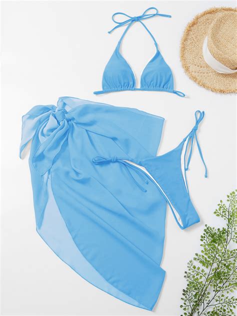 Triangle Tie Side Bikini Swimsuit With Beach Skirt