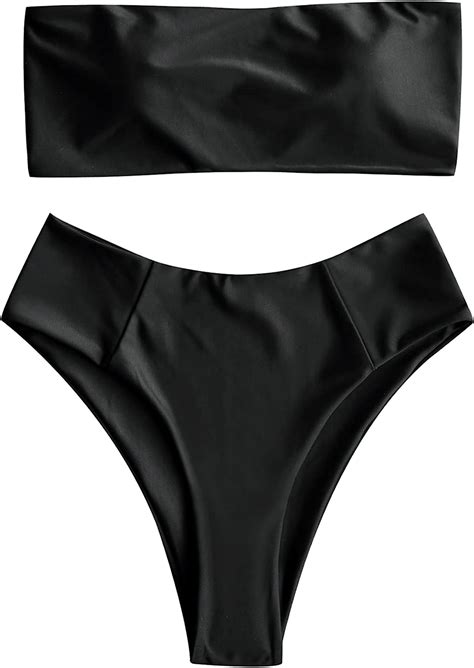 Amazon ZAFUL Women S Strapless Solid Color 2 Pieces Swimsuit Bandeau Bikini Bathing Suit