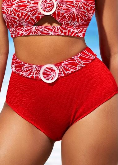 High Waisted Floral Print Red Bikini Bottom Modlily USD 9 98