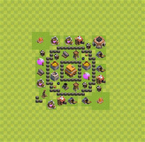 Melhor Layout de Defesa CV4 - COC Clash of Clans - Centro de Vila 4 - (#38)