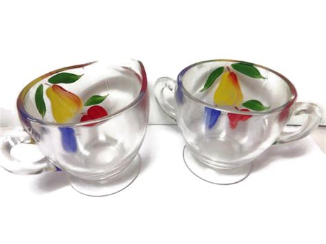 Vintage Gay Fad Hand Painted Glass Creamer Sugar Set Etsy