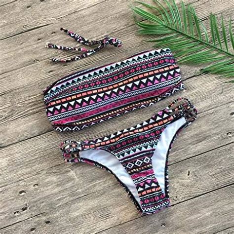 Goosuny Bikini Set Schulterfrei Bandeau Bunte Drucken Badeanzug Bikinis Trägerlosen Bademode