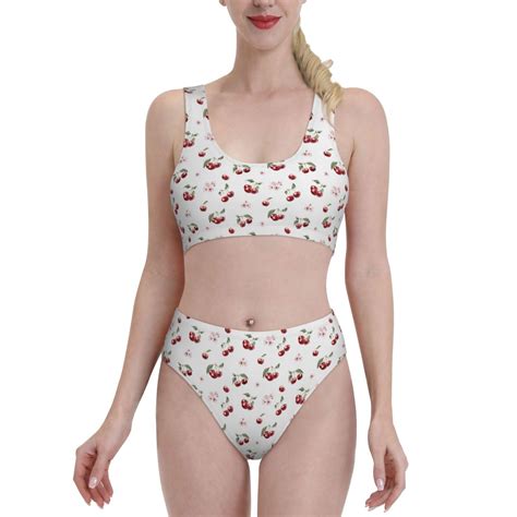 Logiee Cherry Berries Print Women S Piece Bikini Set Halter Bathing