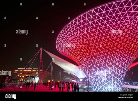 Night View Of Shanghai 2010 World Expo With Chinese Pavilion And Expo