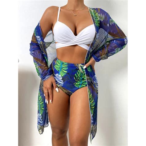 Pack Swimwear Women Cover Up Bikini Set Push Up Swimsuit Biquini Swim Wear Print Bathing Suit