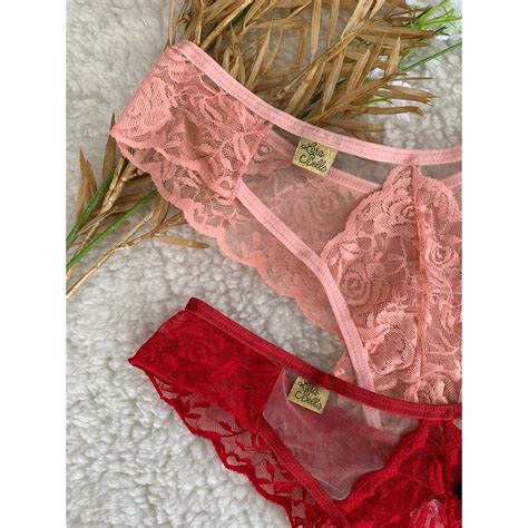 Kit 5 Calcinhas Sexy Fio Dental Renda Luxo E Tule Transparente Burberry Feminino Lingerie