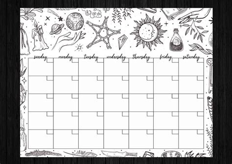Printable Witch Calendar Digital Download Monthly Calendar Blank