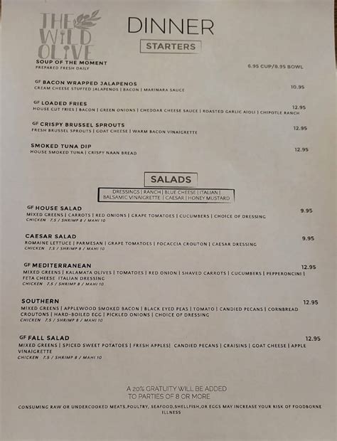 Menu At Wild Olive Restaurant Crestview