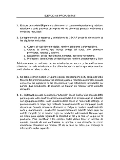 Ejercicios Modelo ER | PDF | Subasta | Bases de datos
