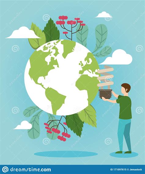 Save The Nature Campaign With Man And World Planet Stock Vector