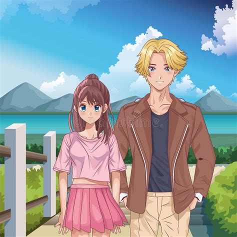 Personajes De Estilo Hentai De Pareja Joven Ilustración del Vector Ilustración de oriente