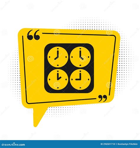 Black Time Zone Clocks Icon Isolated On White Background Yellow Speech